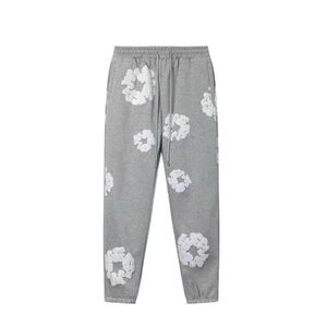 Gray Sweatpants with White Floral Pattern